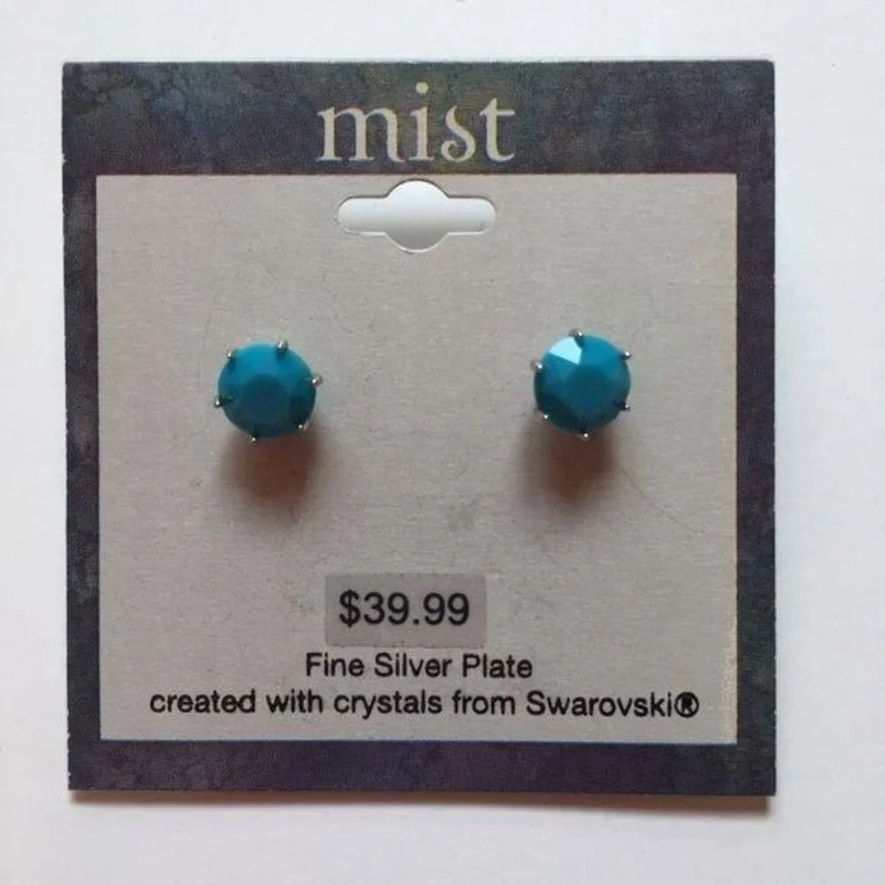 Mist Swarovski Silver Turquoise Earrings New - Picture 3 of 6